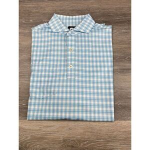 Footjoy FJ Men's Polo Golf Shirt Light Blue Plaid Moisture Wicking Read